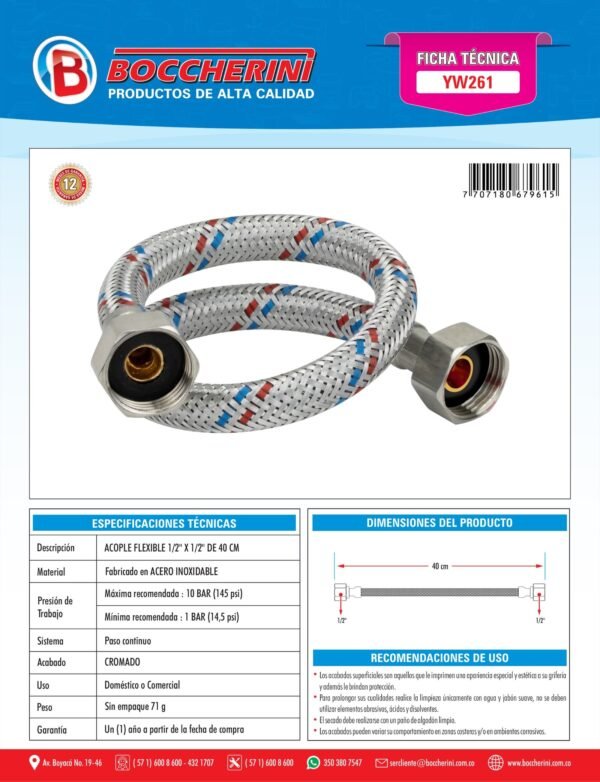 Acople Flexible 1/2 x 1/2 40 CM