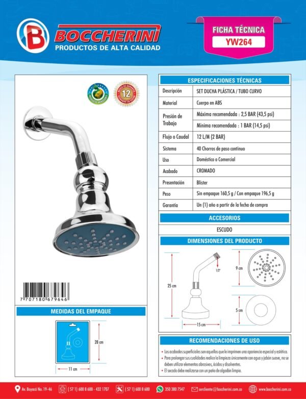 Set Ducha Plastica Tubo Curvo 9cm