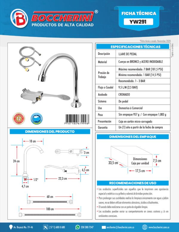 Llave de Pedal Cuerpo en Bronce y Acero Inoxidable Acabado Cromado