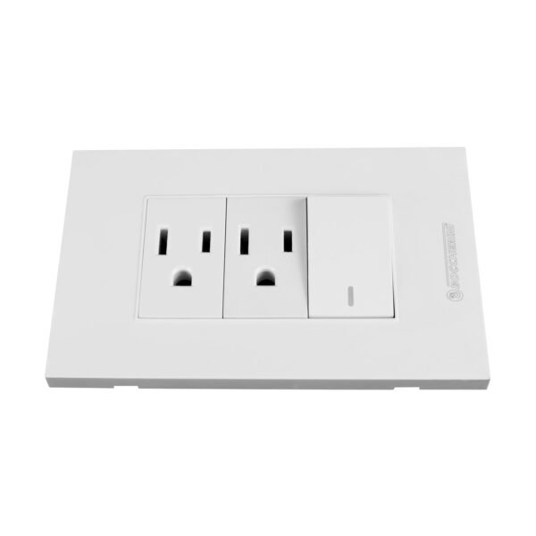 YW300_2 TOMACORRIENTE DOBLE CON POLO A TIERRA (2P+T) + INTERRUPTOR SENCILLO CONMUTABLE 10A 110V-250V - 15A 110V-250V COLOR BLANCO