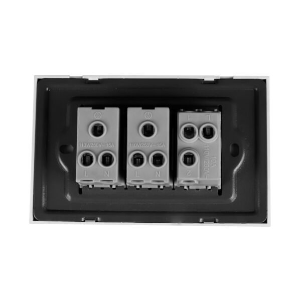 YW300_5 TOMACORRIENTE DOBLE CON POLO A TIERRA (2P+T) + INTERRUPTOR SENCILLO CONMUTABLE 10A 110V-250V - 15A 110V-250V COLOR BLANCO