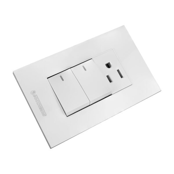 YW301_4 TOMACORRIENTE SENCILLO CON POLO A TIERRA (2P+T) + INTERRUPTOR DOBLE CONMUTABLE 10A 110V-250V - 15A 110V-250VCOLOR BLANCO