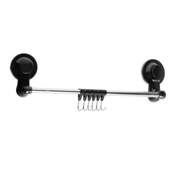 Toallero Barra con Ganchos Ventosa Color Negro