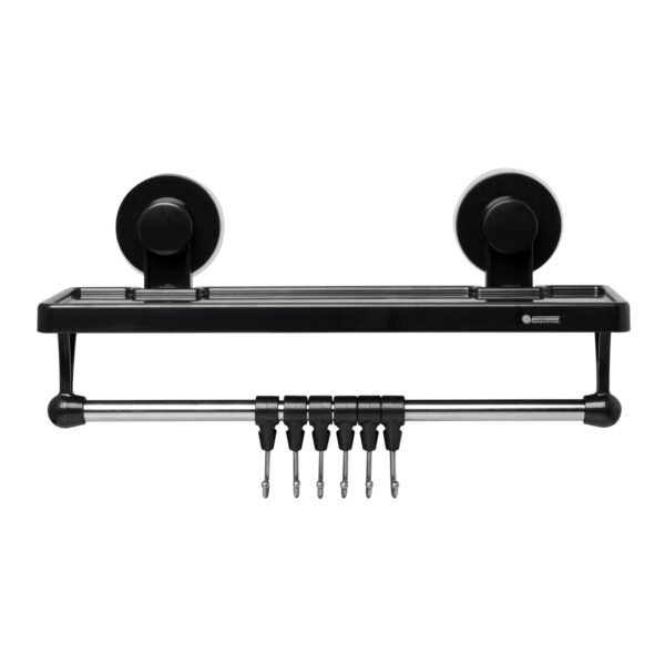 YW332-07_3 Repisa Organizadora-toallero con Ganchos Ventosa Color Negro