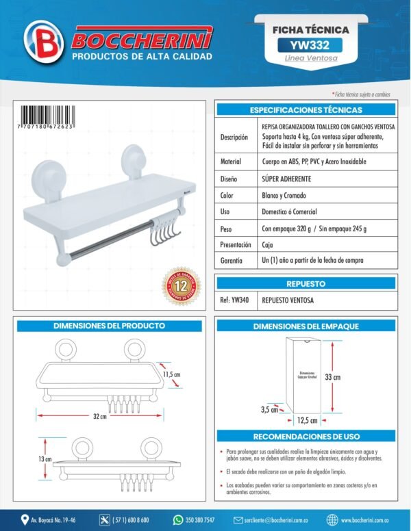 Repisa Organizadora-toallero con Ganchos Ventosa