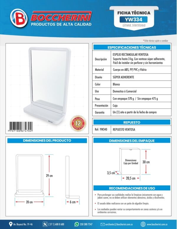 Espejo Rectangular Ventosa