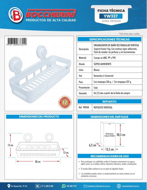 Organizador de Bano Rectangular Ventosa