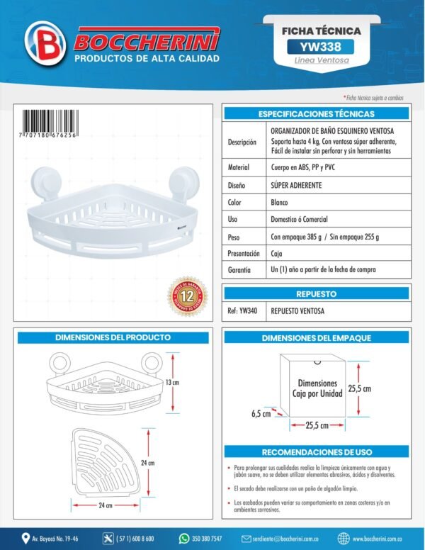 Organizador de Bano Esquinero Ventosa