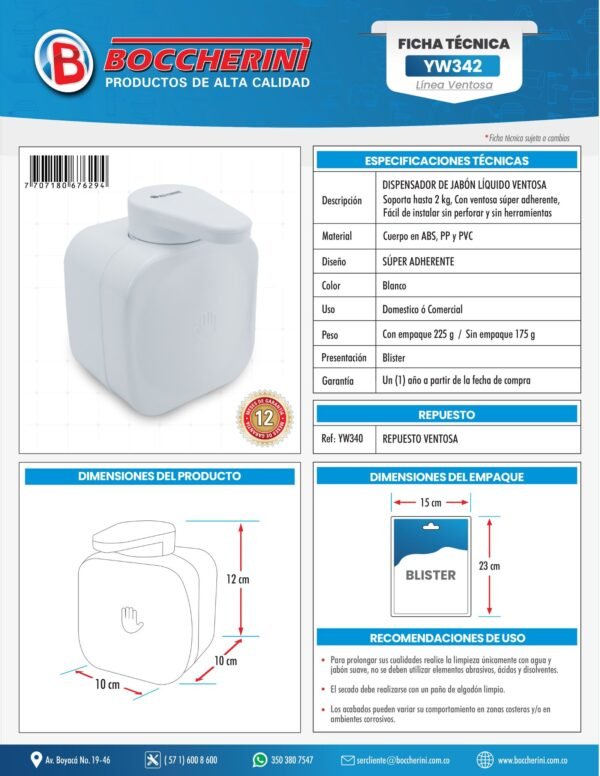 Dispensador de Jabon Liqudo Ventosa 440 ML