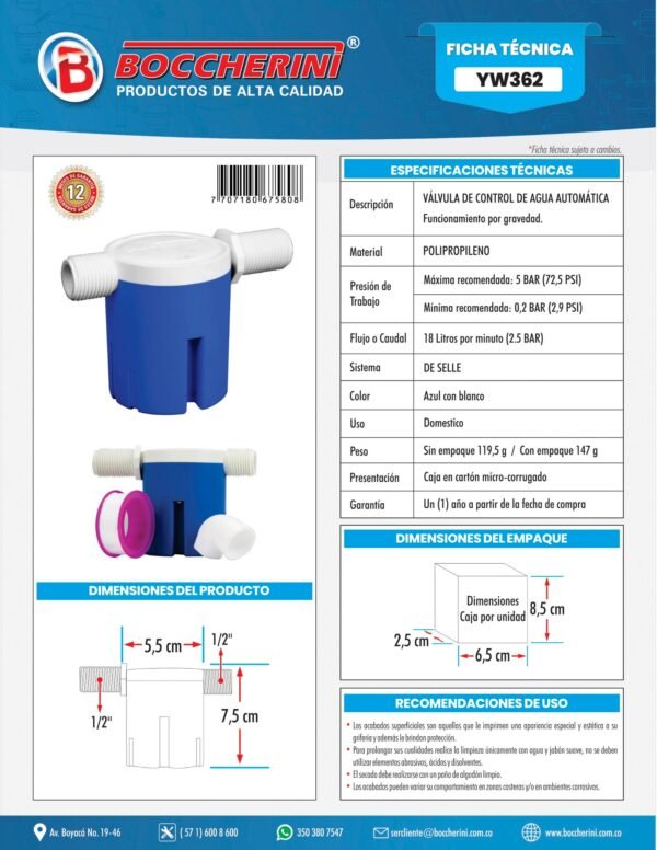 Valvula Automatica de Control de Nivel de Agua 1/2