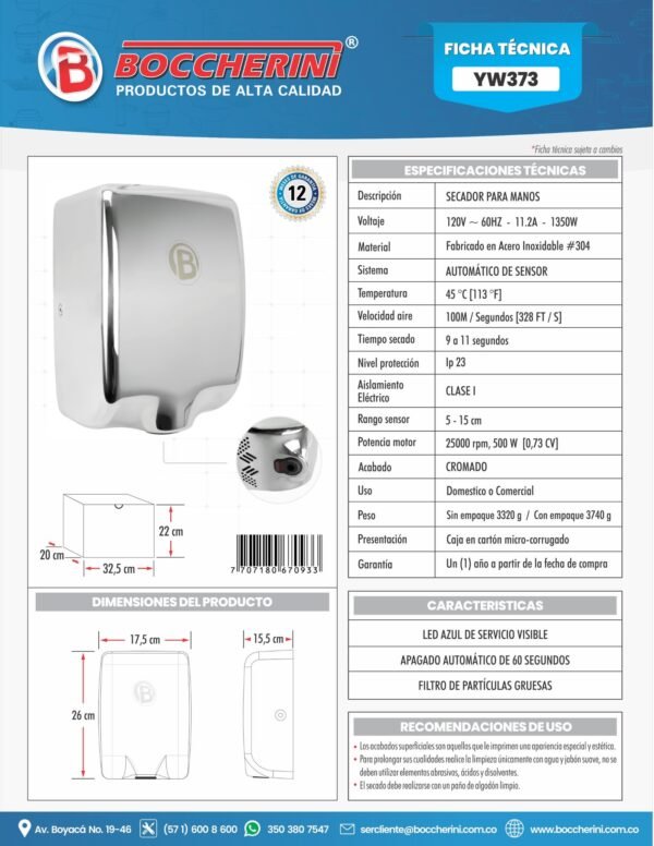 Secador para Manos Cromado