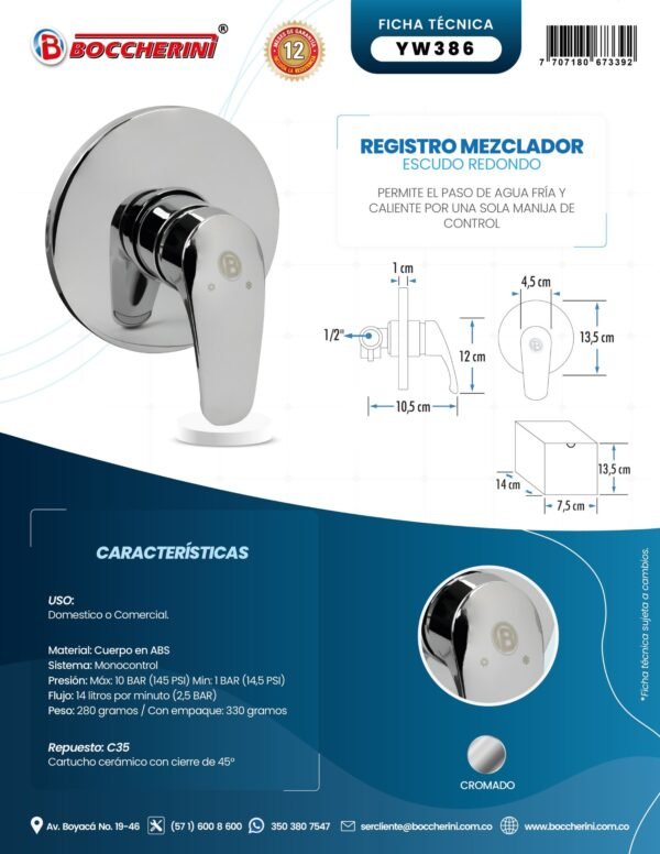 YW386-ft Registro Mezclador Ducha en ABS Cromado
