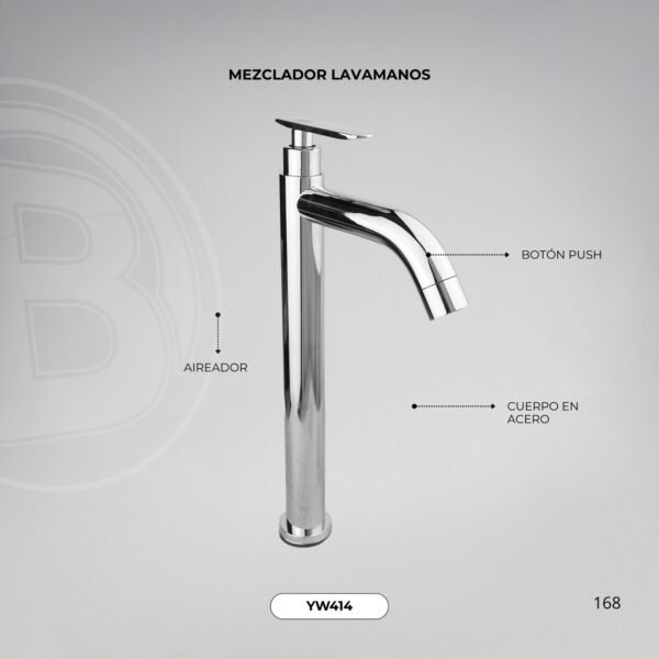 Llave Sencilla Lavamanos Alta Cuerpo Acero Inox # 201 Manija en Zinc Cromada