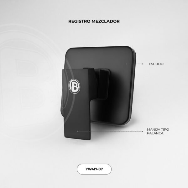 YW417-07-1.jpg Registro Mezclador de Ducha Cuadrado Cuerpo en Laton Manija en Zinc Cartucho Ceramico 35mm Color Negro