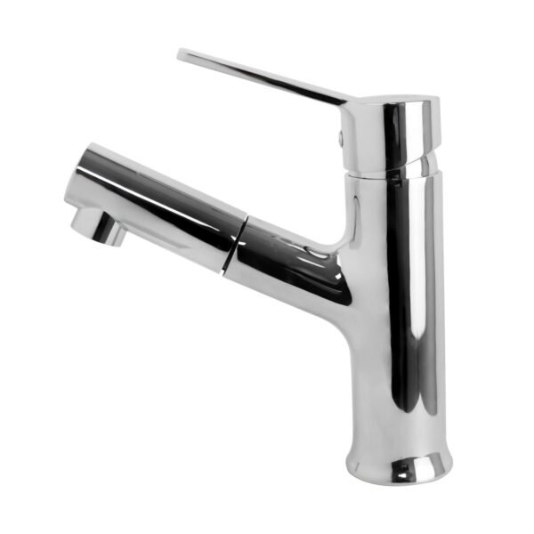 Mezclador Lavamanos Bajo Extraible Cuerpo en Laton Manija en Zinc Cartucho Ceramico 35mm Cromado