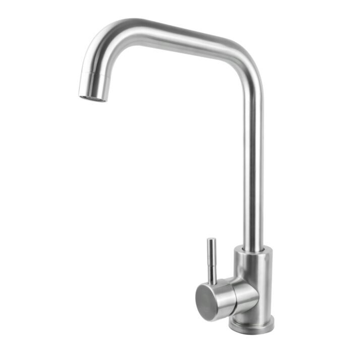 Mezclador Lavaplatos Cuerpo en Acero Inox # 304 Manija Acero Inox # 201 Cartucho Cerámico 35mm Satinado