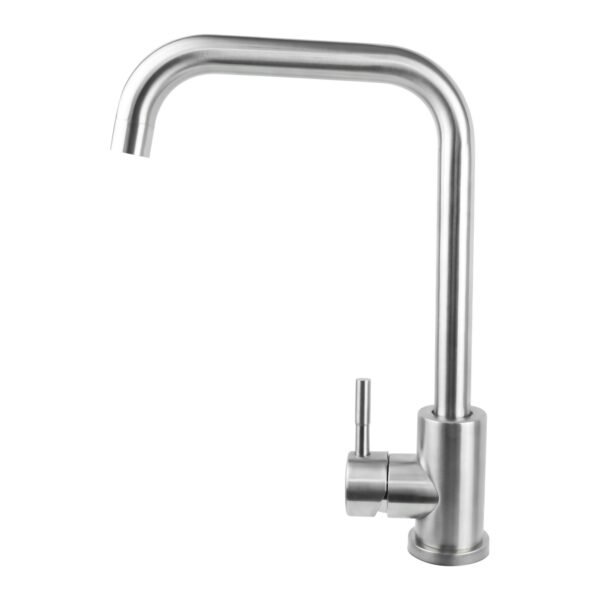 YW429-12_3 MEZCLADOR LAVAPLATOS CUERPO EN ACERO INOX # 304 MANIJA ACERO INOX # 201 CARTUCHO CERAMICO 35MM SATINADO
