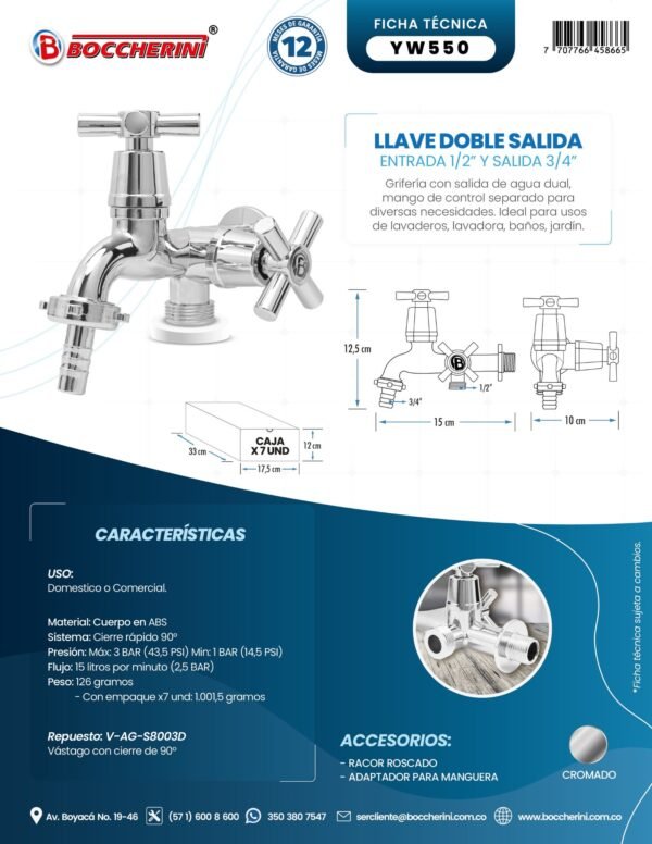 Llave para Lavadora Doble Funcion en ABS Cromada