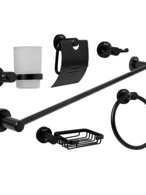 Juego Accesorios para Bano en Aluminiinio x 6 Piezas Negro