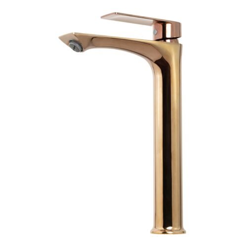 YW592-13_2 Mezclador Lavamanos Bajo en Bronce Color Oro Rosa Manija en Zinc 700g