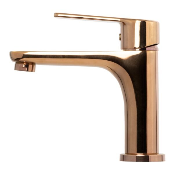 Mezclador Lavamanos Bajo en Bronce Color Oro Rosa Manija en Zinc 700g