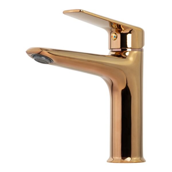 YW612-13_2-1.jpg Mezclador Lavamanos Monocontrol Bajo en Bronce Color Oro Rosa Manija en Zinc 752g