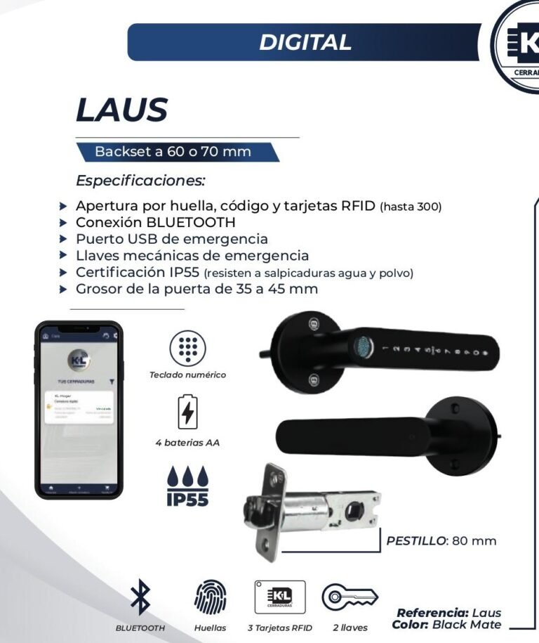 Cerradura Inteligente LAUS Bluetooth · Manija Digital · KL Cerraduras