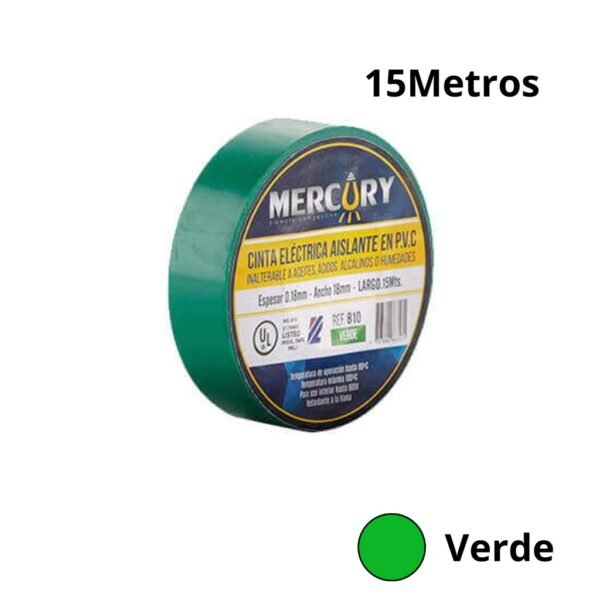 MERCURY Cinta Aislante Colores Verde 5MTS MERCURY Cinta Aislante Colores Verde 5MTS