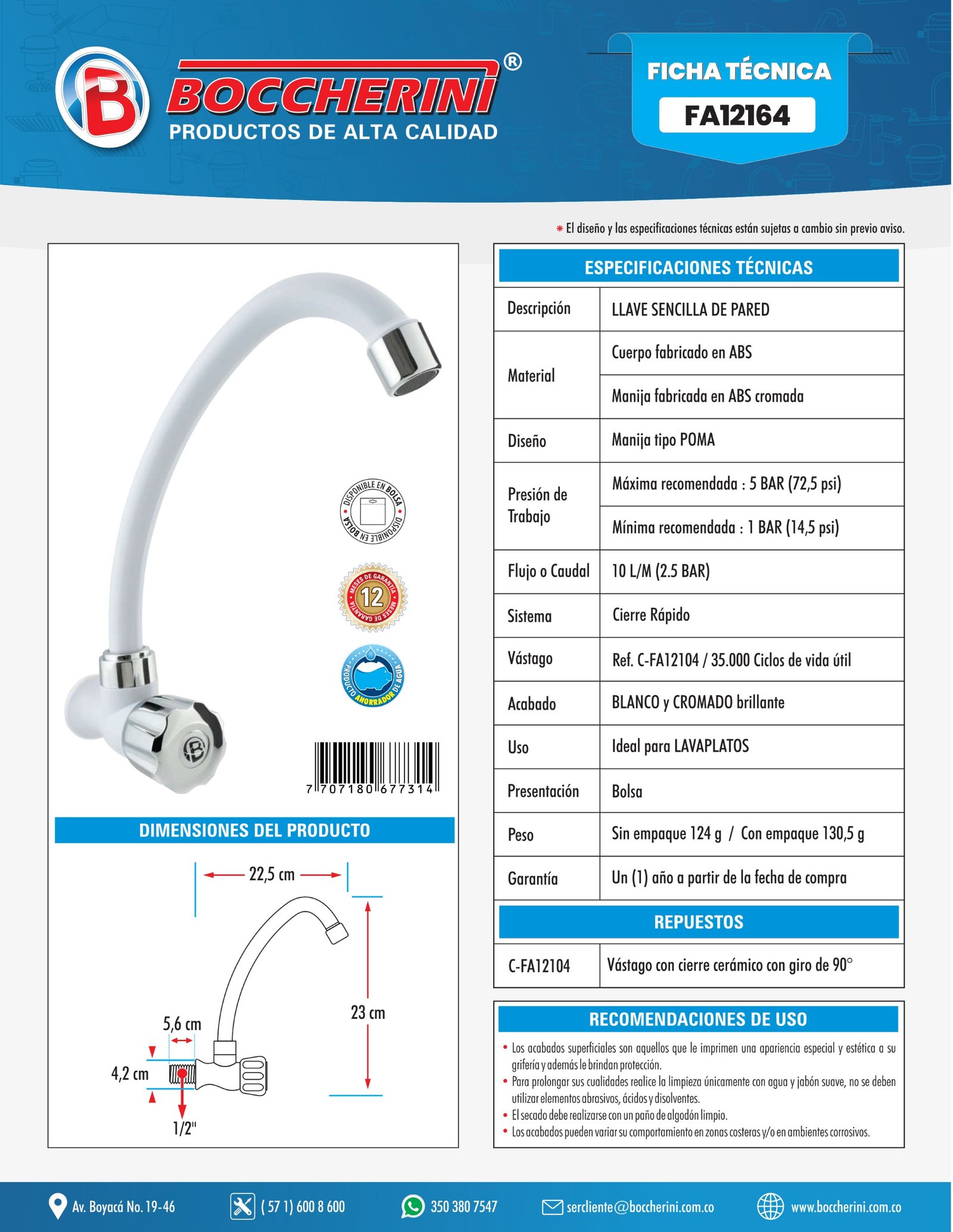 Ficha técnica FA12164 Moressco