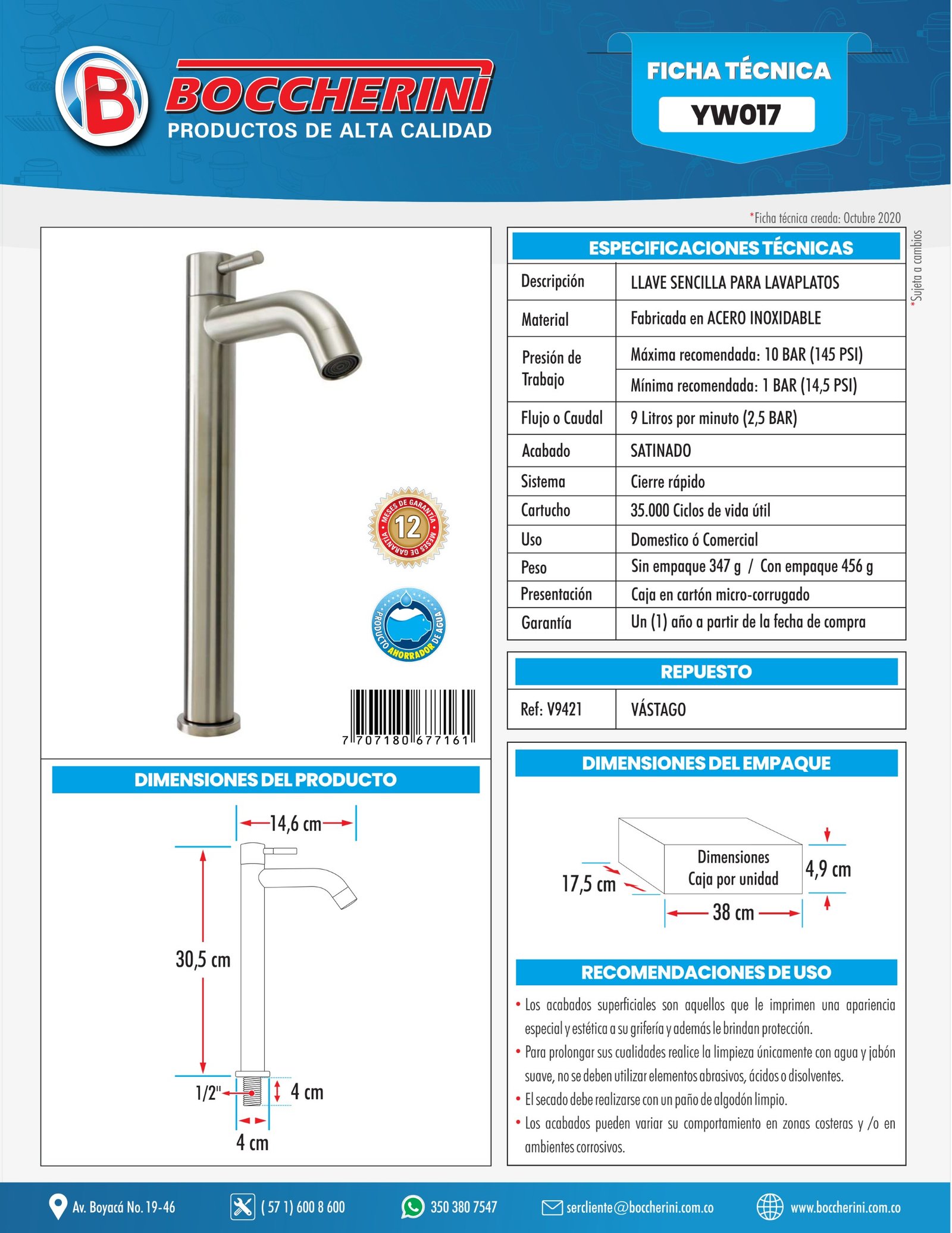 Ficha técnica YW017 Moressco