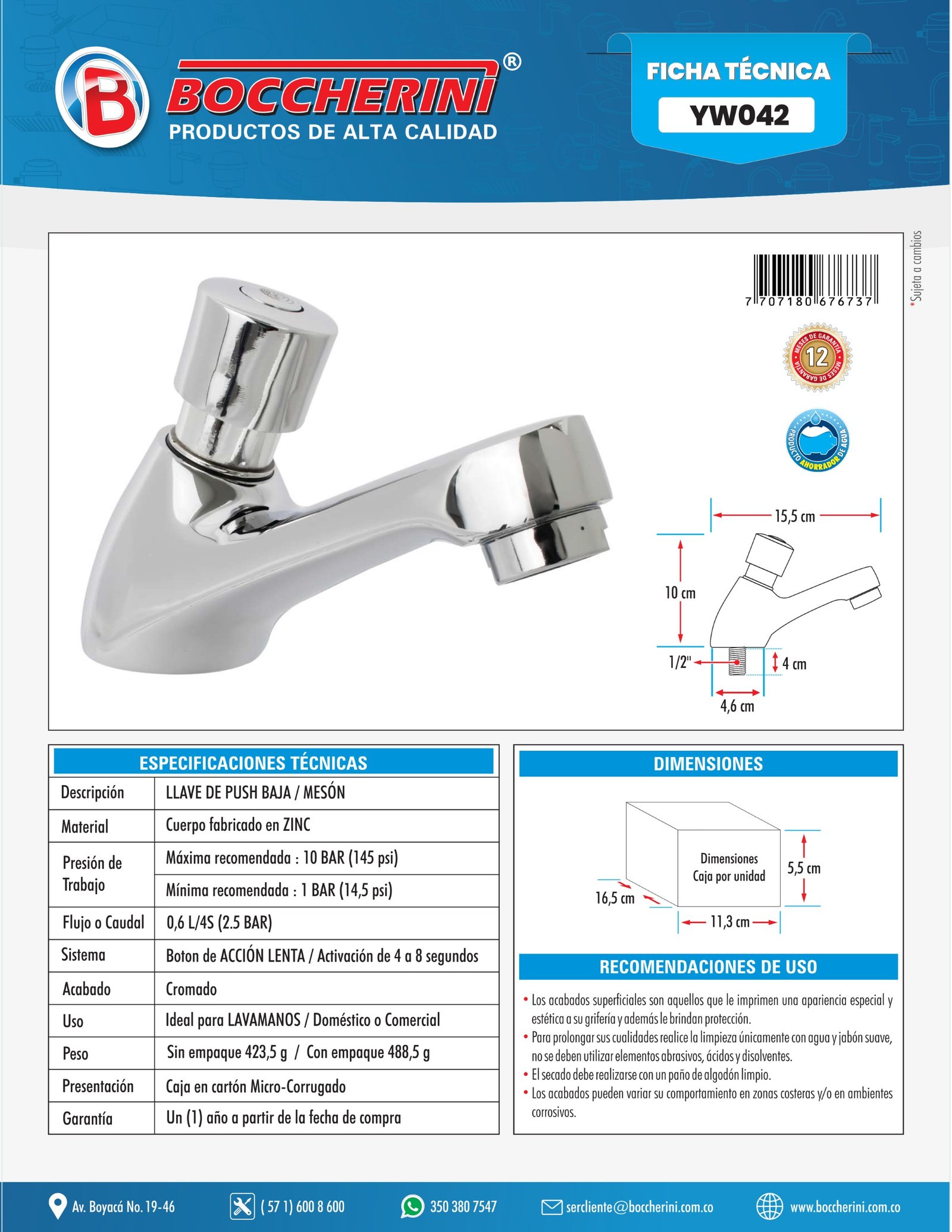 Ficha técnica YW042 Moressco