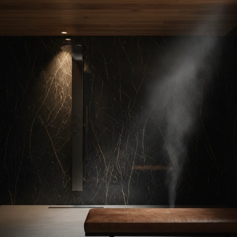 Griferia de bano premium acabado niquel en ambiente spa