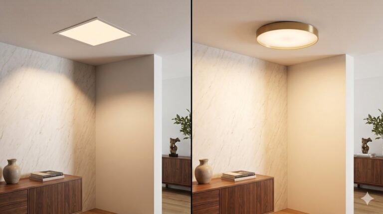 Comparacion panel LED empotrado vs plafon superficie en techo