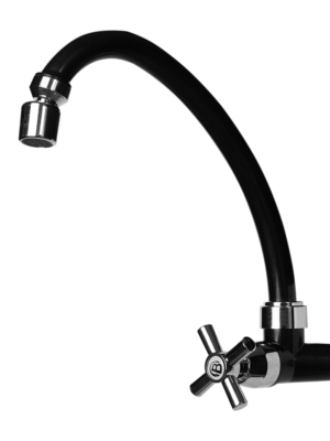 Llave Sencilla de Pared para Lavaplatos Onyx, Manija Tipo Cruceta, Color Negro y Cromado. Entrada de 1/2"