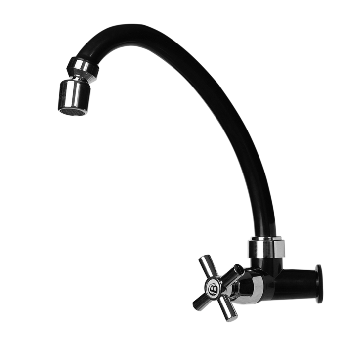 Llave Sencilla de Pared para Lavaplatos Onyx, Manija Tipo Cruceta, Color Negro y Cromado. Entrada de 1/2"