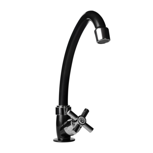 Llave Sencilla de Lavaplatos Onyx, Manija Tipo Cruceta, Color Negro y Cromado. Entrada de 1/2"