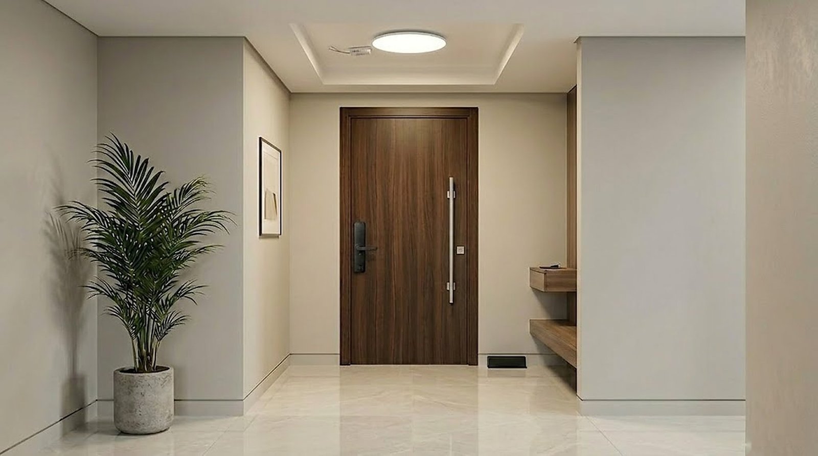 Entrada Moressco con cerradura Presidium y panel LED frameless