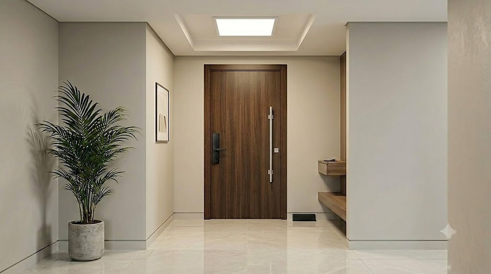 Entrada Moressco con cerradura Pretium y panel LED 60x60