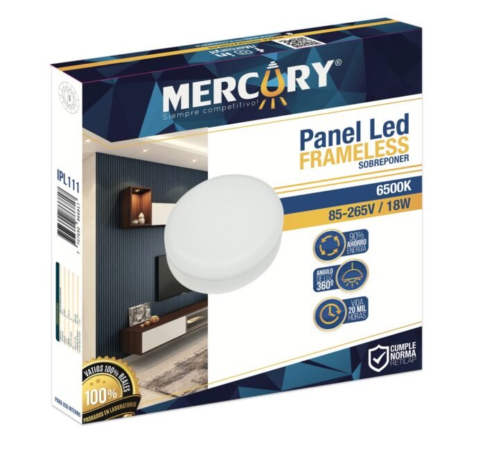 Panel LED Frameless Redondo Sobreponer 18W — Mercury · Ref IPL235