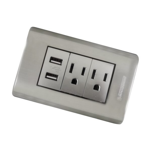 tomacorriente-doble-con-polo-a-tierra-2pt-toma-doble-usb-15a-110v-250v-5v-2-1a-color-plateado-cuadrada Tomacorriente Doble con Polo A Tierra (2P+T) + Toma Doble USB 15A 110V-250V 5V 2 1A Color Plateado
