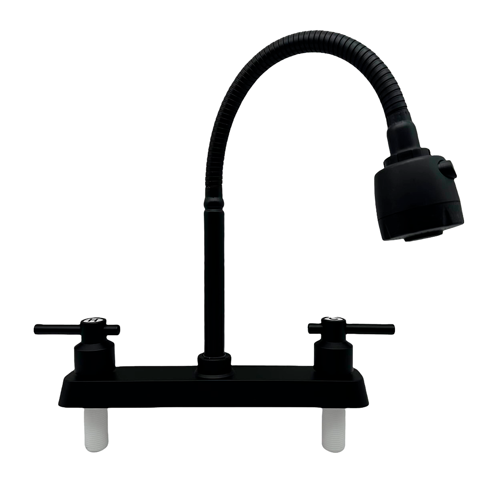 Mezclador 8” para Lavaplatos Onyx, Cuerpo en ABS, Cuello Flexible, Aspersor Doble Sistema de Chorro, Manija Tipo Palanca, Color Negro