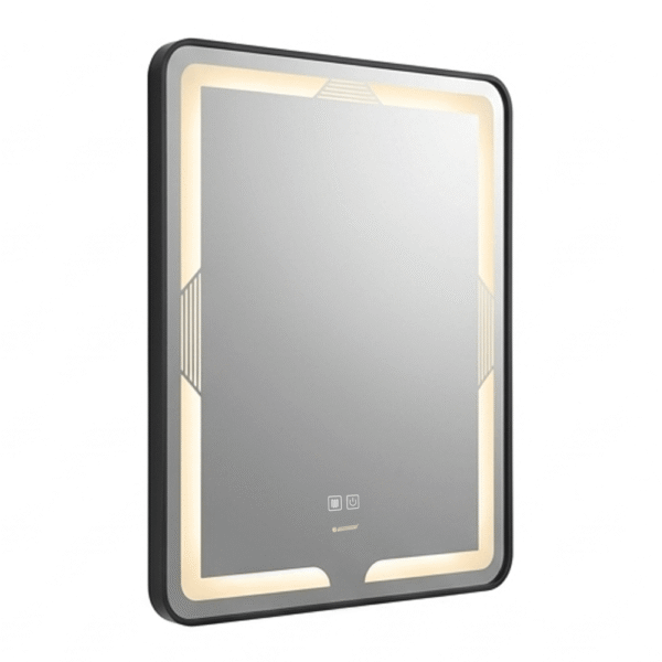 Espejo de Baño LED Rectangular Vertical 60x80cm Bordes Redondeados Antivaho Marco Negro