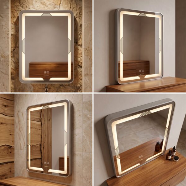 Espejo de Baño LED Rectangular Vertical 60x80cm Bordes Redondeados Antivaho Marco Cromado Espejo de Baño LED Rectangular Vertical 60x80cm Bordes Redondeados Antivaho Marco Cromado
