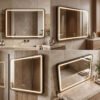 Espejo de Baño LED Rectangular Horizontal 60x80cm Bordes Redondeados Antivaho Marco Negro