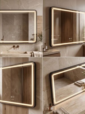 Espejo de Baño LED Rectangular Horizontal 60x80cm Bordes Redondeados Antivaho Marco Negro Espejo de Baño LED Rectangular Horizontal 60x80cm Bordes Redondeados Antivaho Marco Negro