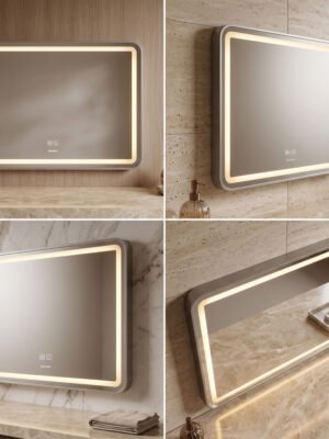 Espejo de Baño LED Rectangular Horizontal 60x80cm Bordes Redondeados Antivaho Marco Cromado
