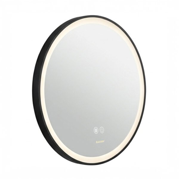 Espejo de Baño LED Redondo 60cm Luz Perimetral Antivaho Marco Negro