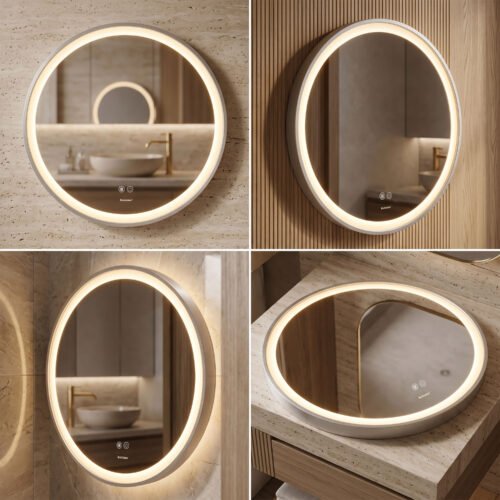 Espejo de Baño LED Redondo 60cm Luz Perimetral Antivaho Marco Cromado