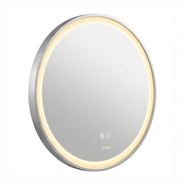 Espejo de Baño LED Redondo 60cm Luz Perimetral Antivaho Marco Cromado