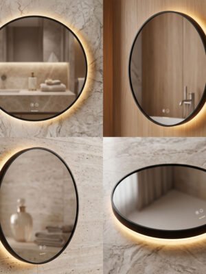 Espejo de Baño LED Redondo 60cm Luz Indirecta Antivaho Marco Negro Espejo de Baño LED Redondo 60cm Luz Indirecta Antivaho Marco Negro